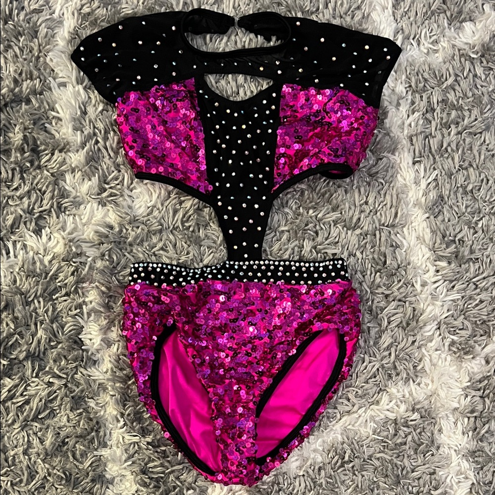 Glamour Pink and Black Sequin Dance costume